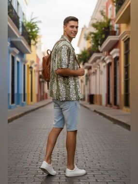 Billabong Olive and White Floral Men's Shirt